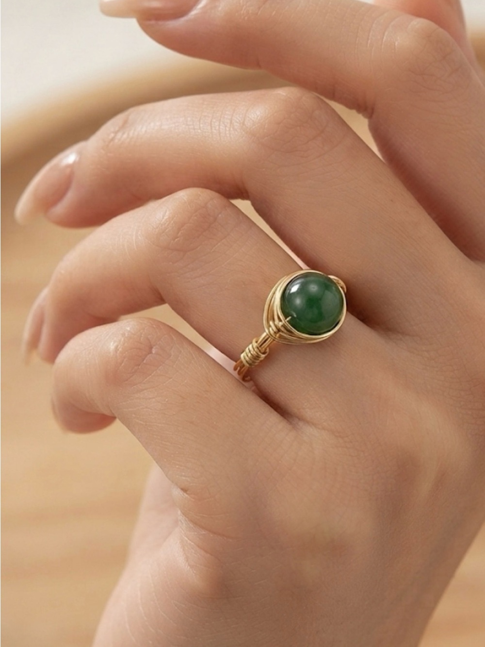 Cat Eye Gemstone Wire-Wrap Ring Size 8